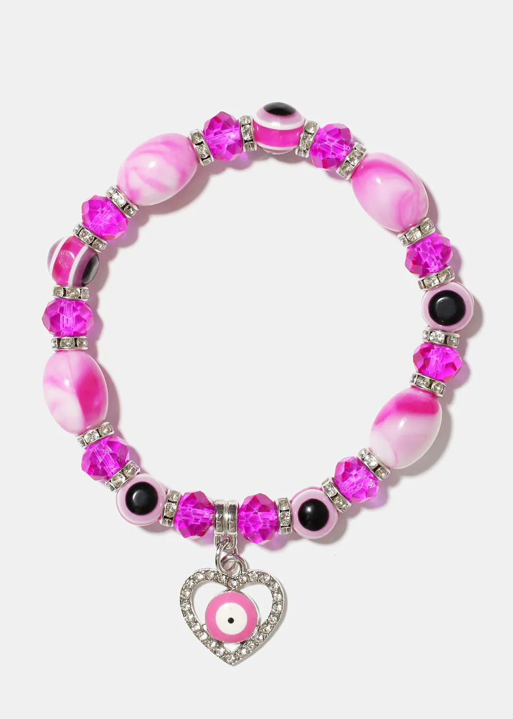 Heart & Evil Eye Beaded Bracelet