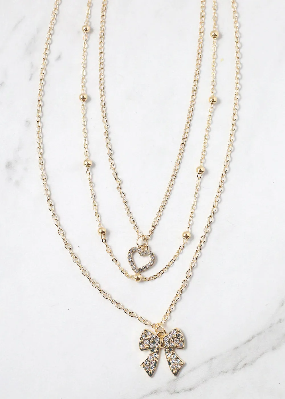 Layered Bow and Heart Necklace