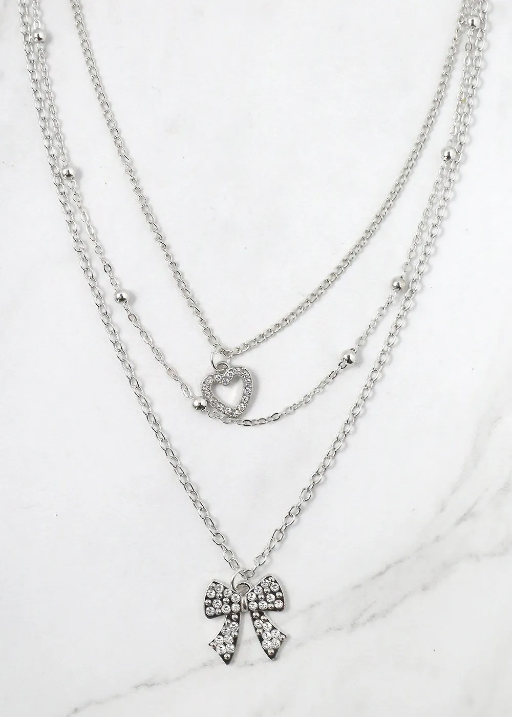 Layered Bow and Heart Necklace
