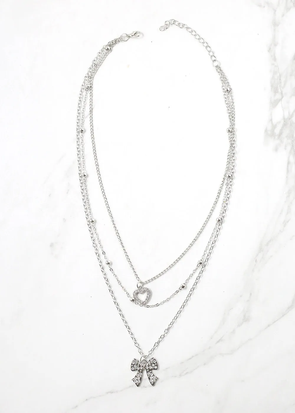 Layered Bow and Heart Necklace