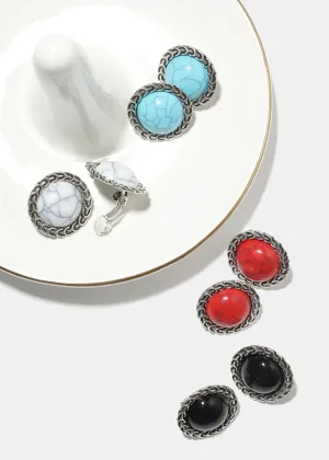 Marble Circle Clip Earrings