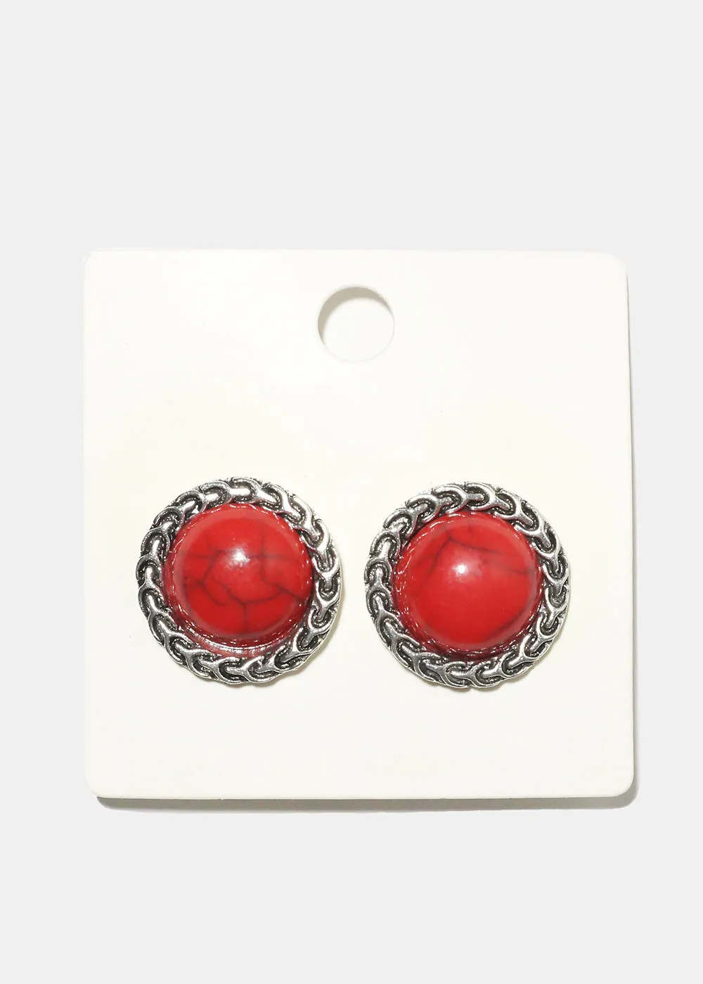 Marble Circle Clip Earrings