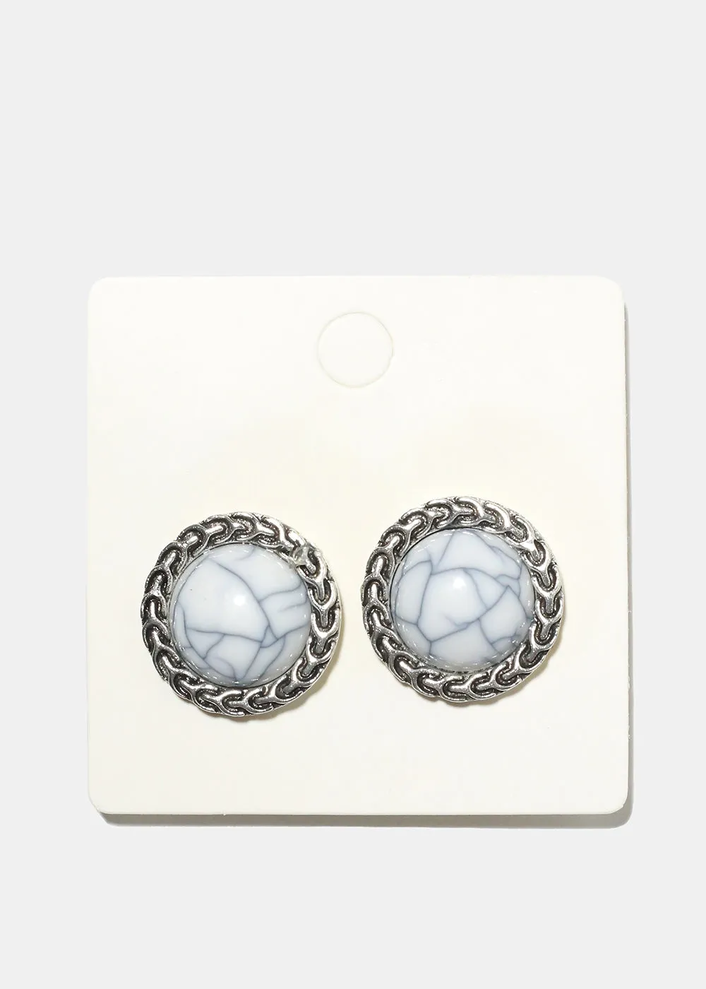 Marble Circle Clip Earrings