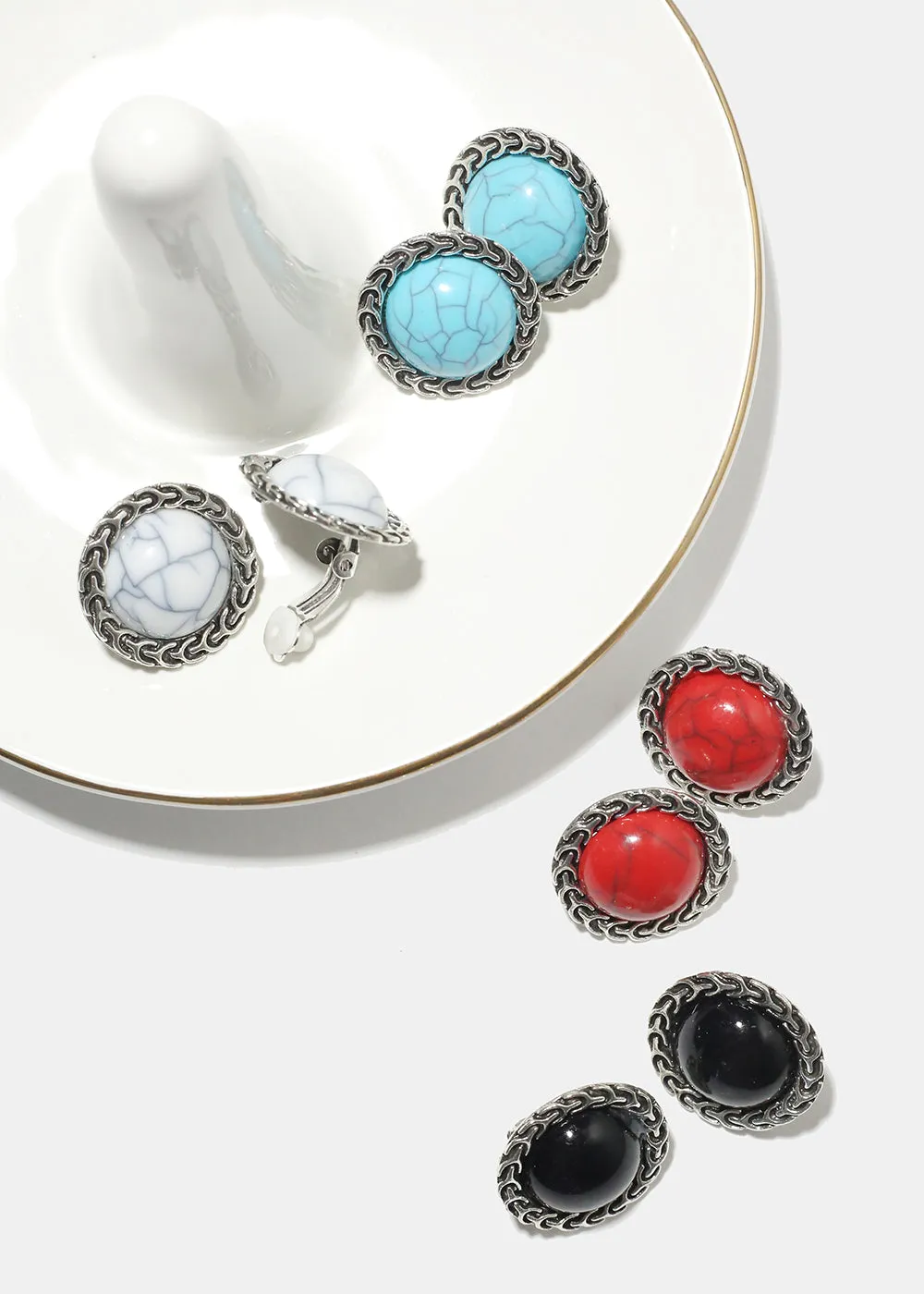Marble Circle Clip Earrings