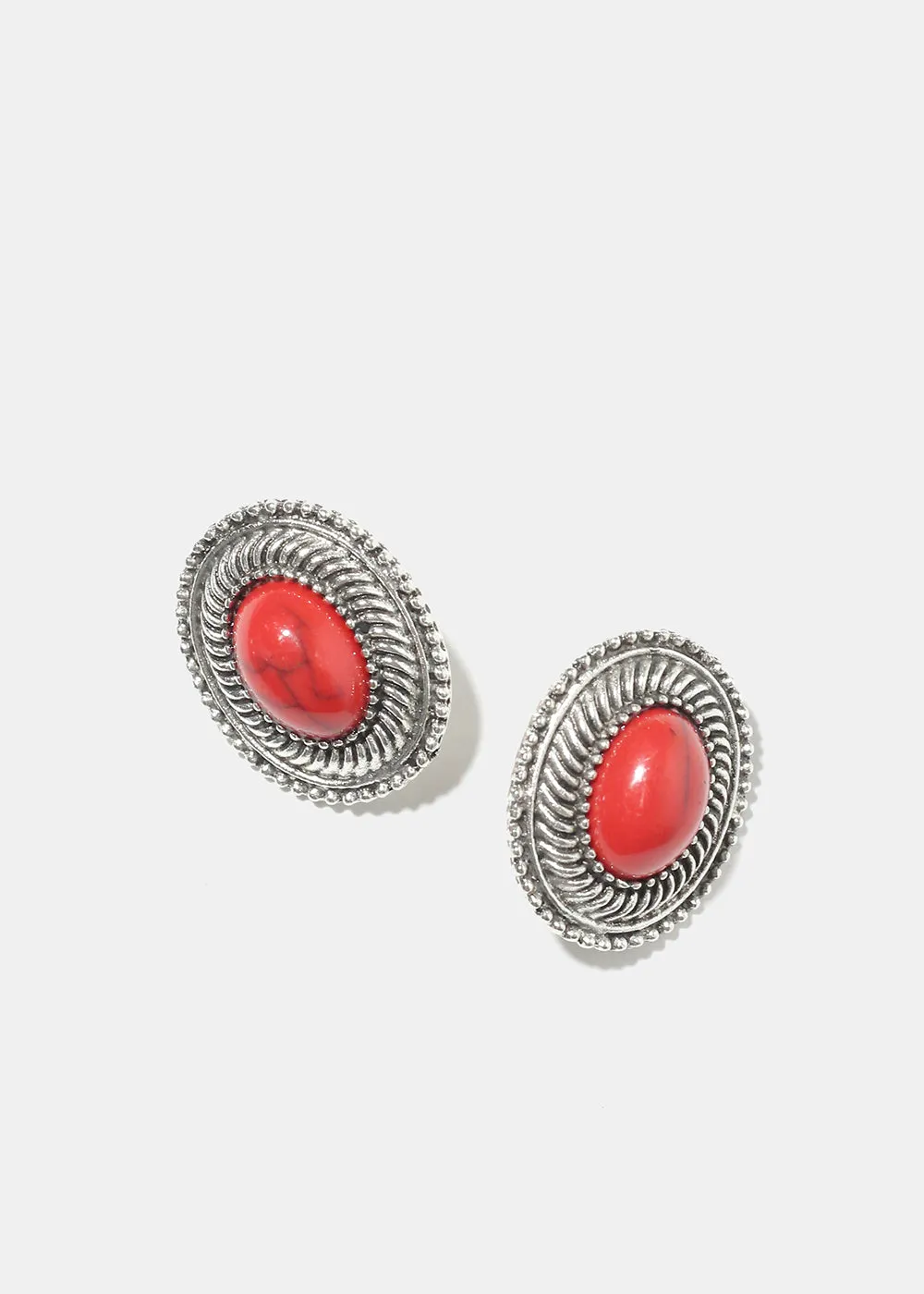 Marble Oval Clip On Earrings