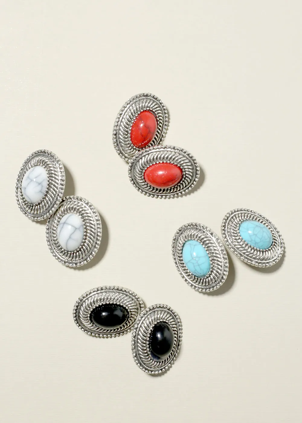 Marble Oval Clip On Earrings