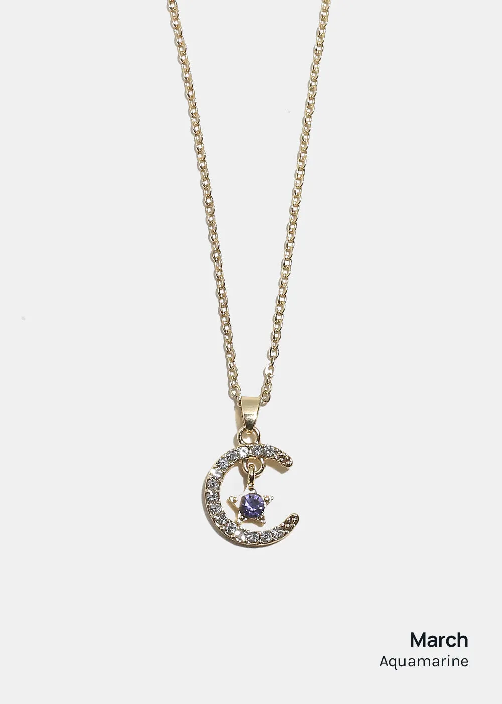 Miss A Birthstone Necklace - Moon   Star