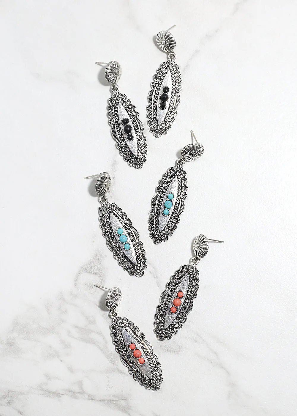 Oval Stone Dangle Earrings