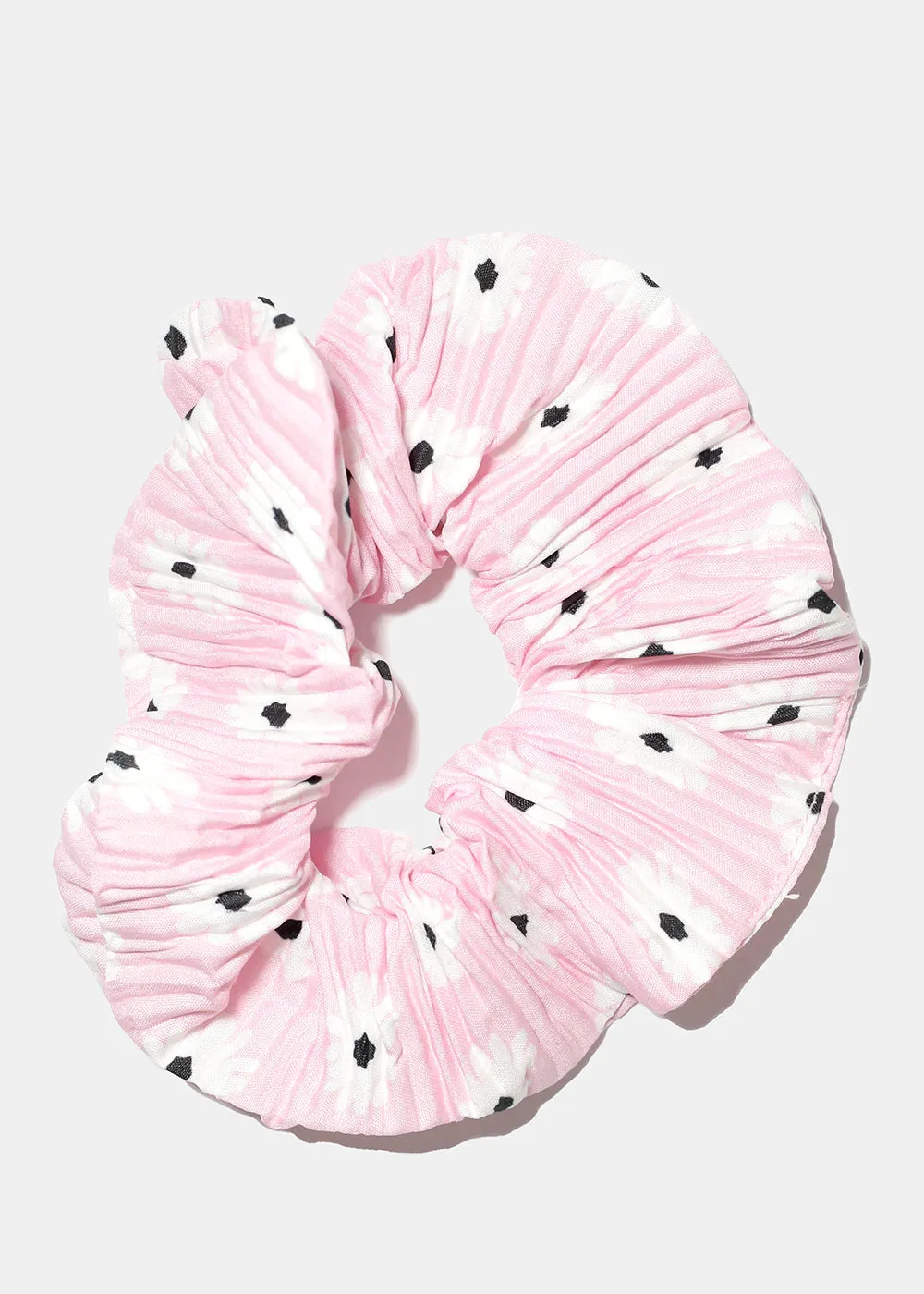 Pleated Flower Print Scrunchie