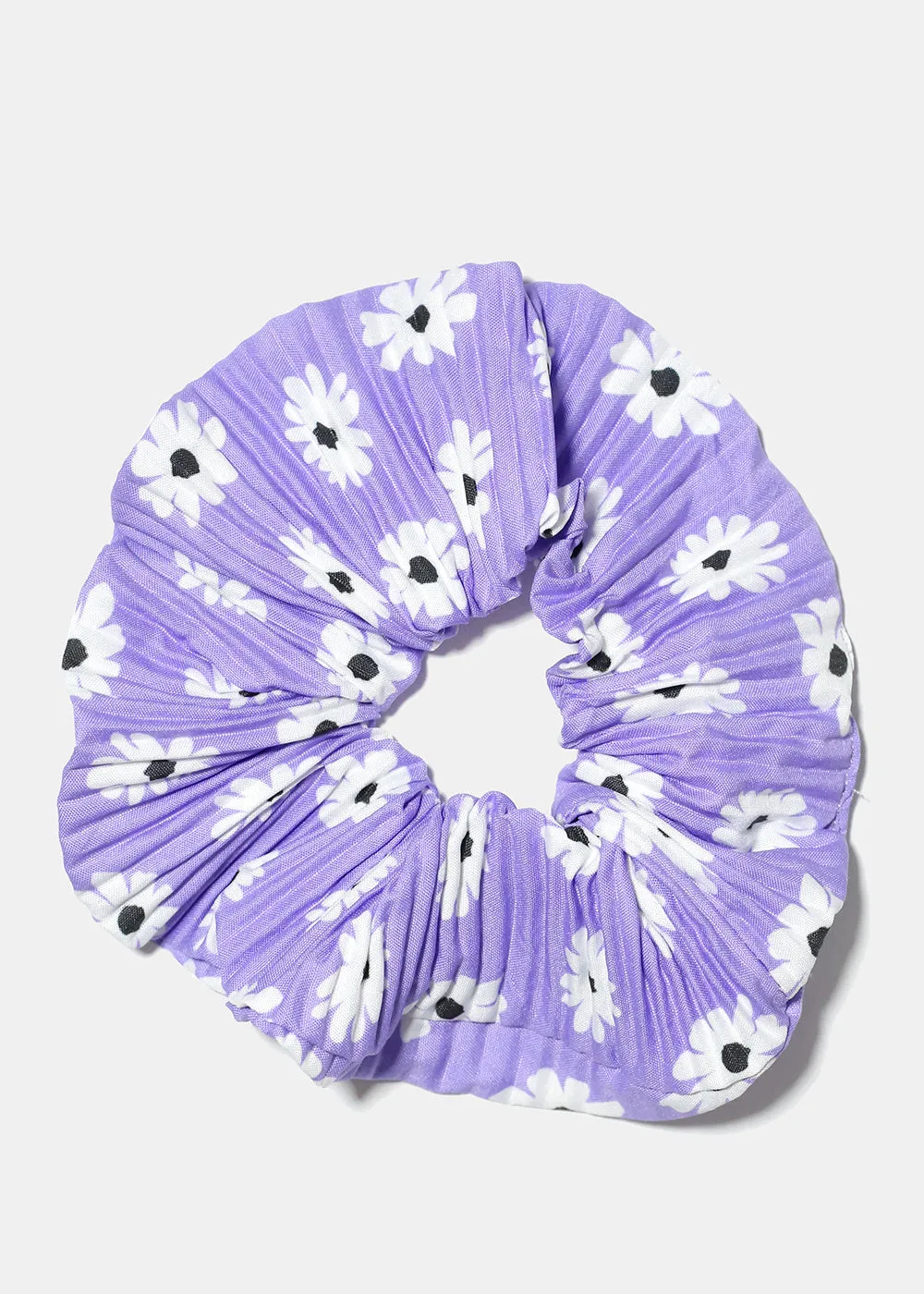 Pleated Flower Print Scrunchie