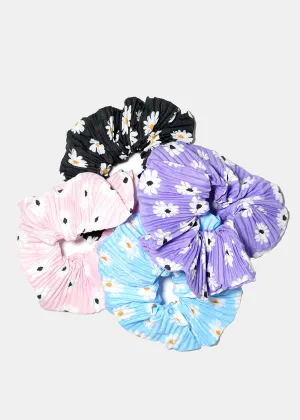 Pleated Flower Print Scrunchie