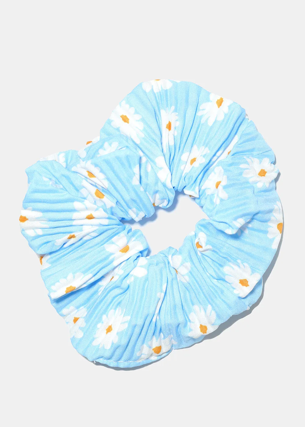 Pleated Flower Print Scrunchie