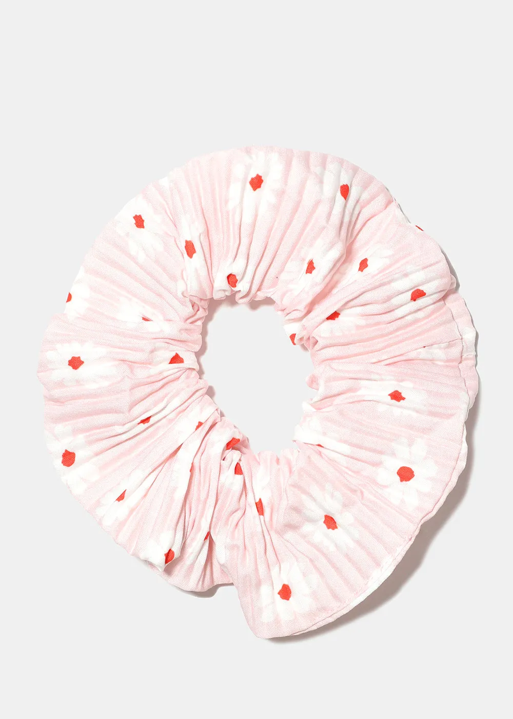 Pleated Flower Print Scrunchie