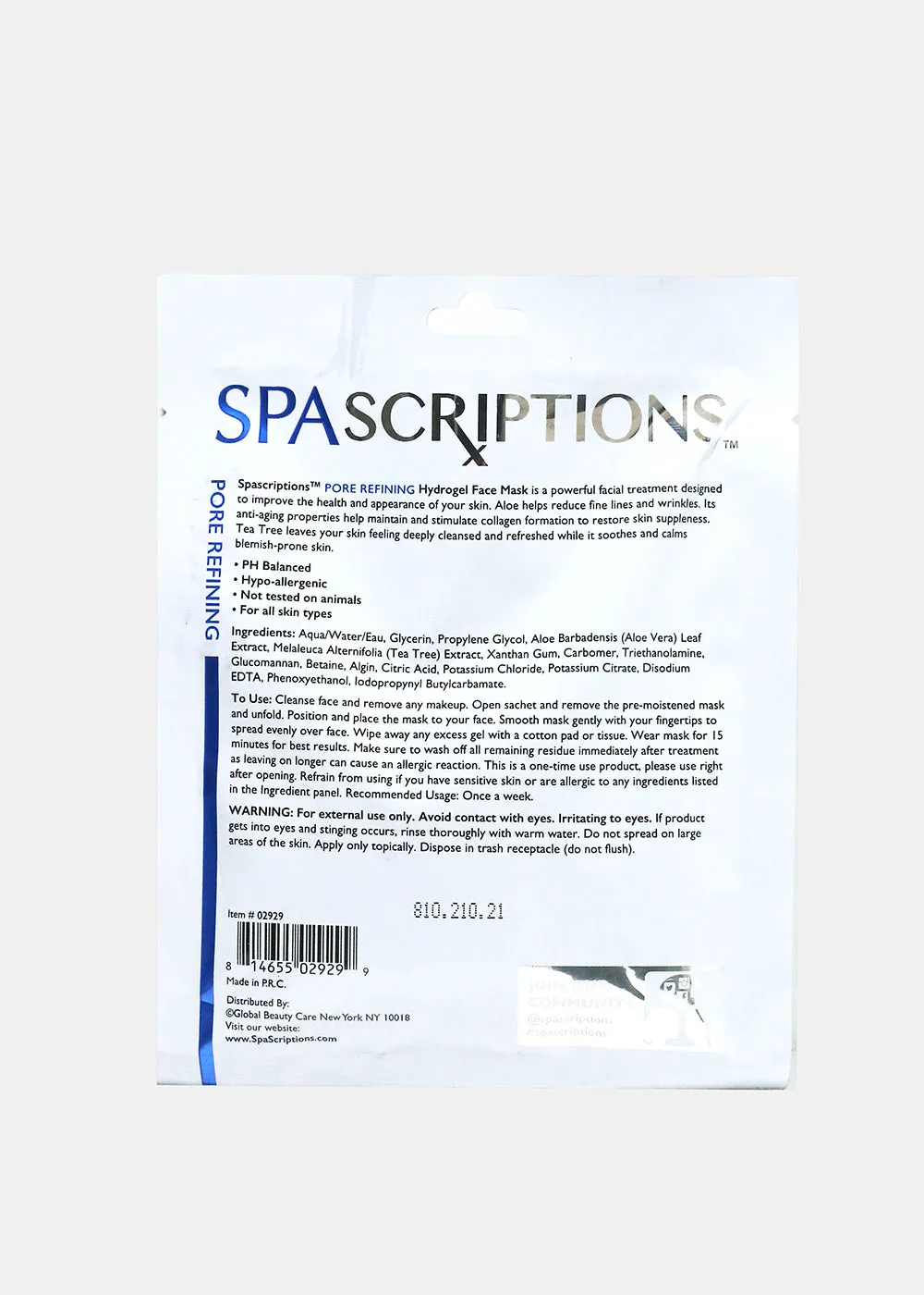 Pore Refining Hydrogel Face Mask