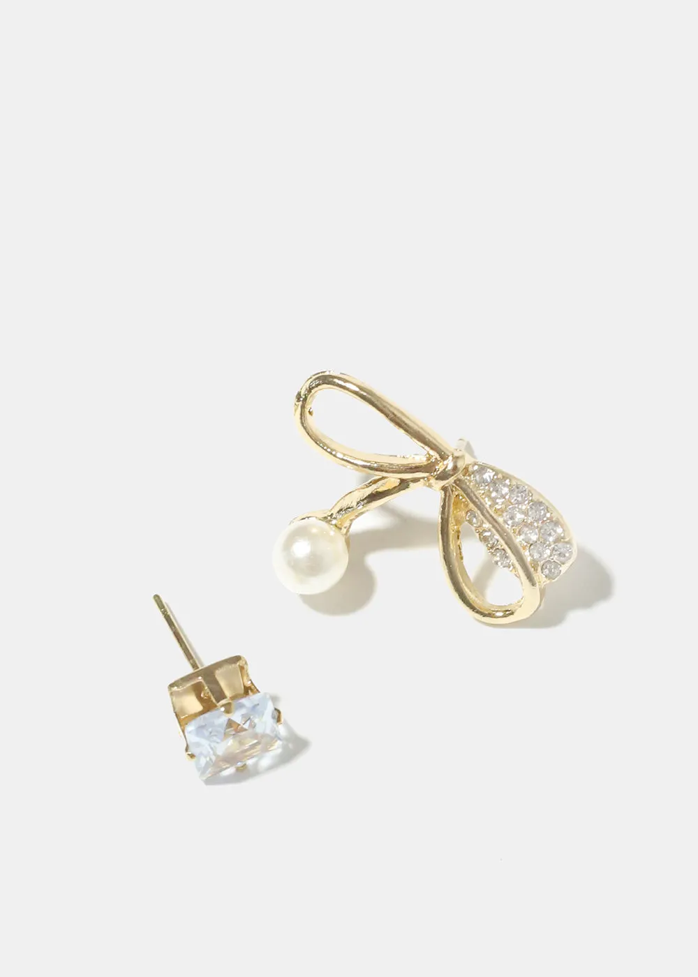 Rhinestone and Bow with Pearl Earrings