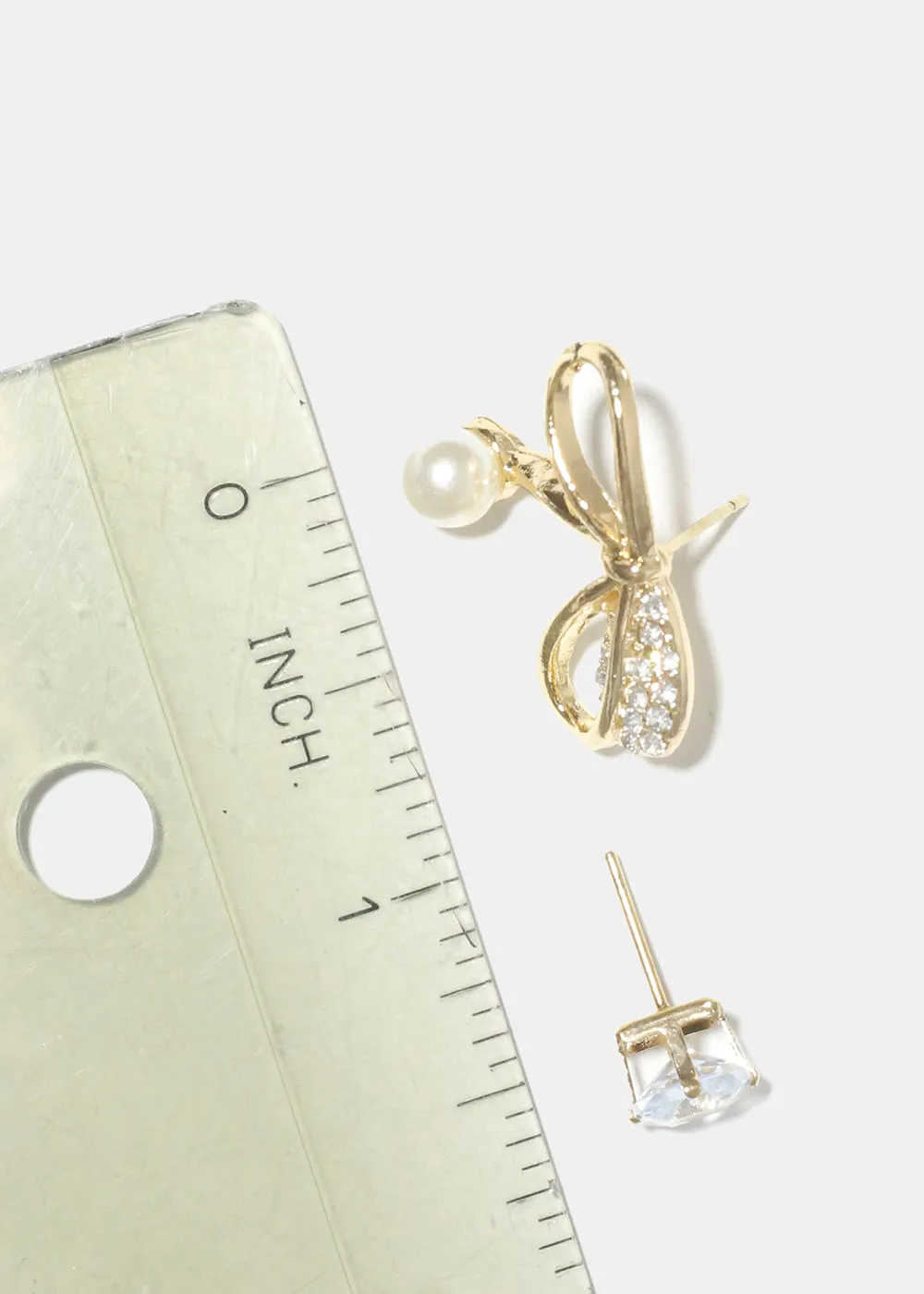 Rhinestone and Bow with Pearl Earrings