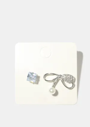 Rhinestone and Bow with Pearl Earrings
