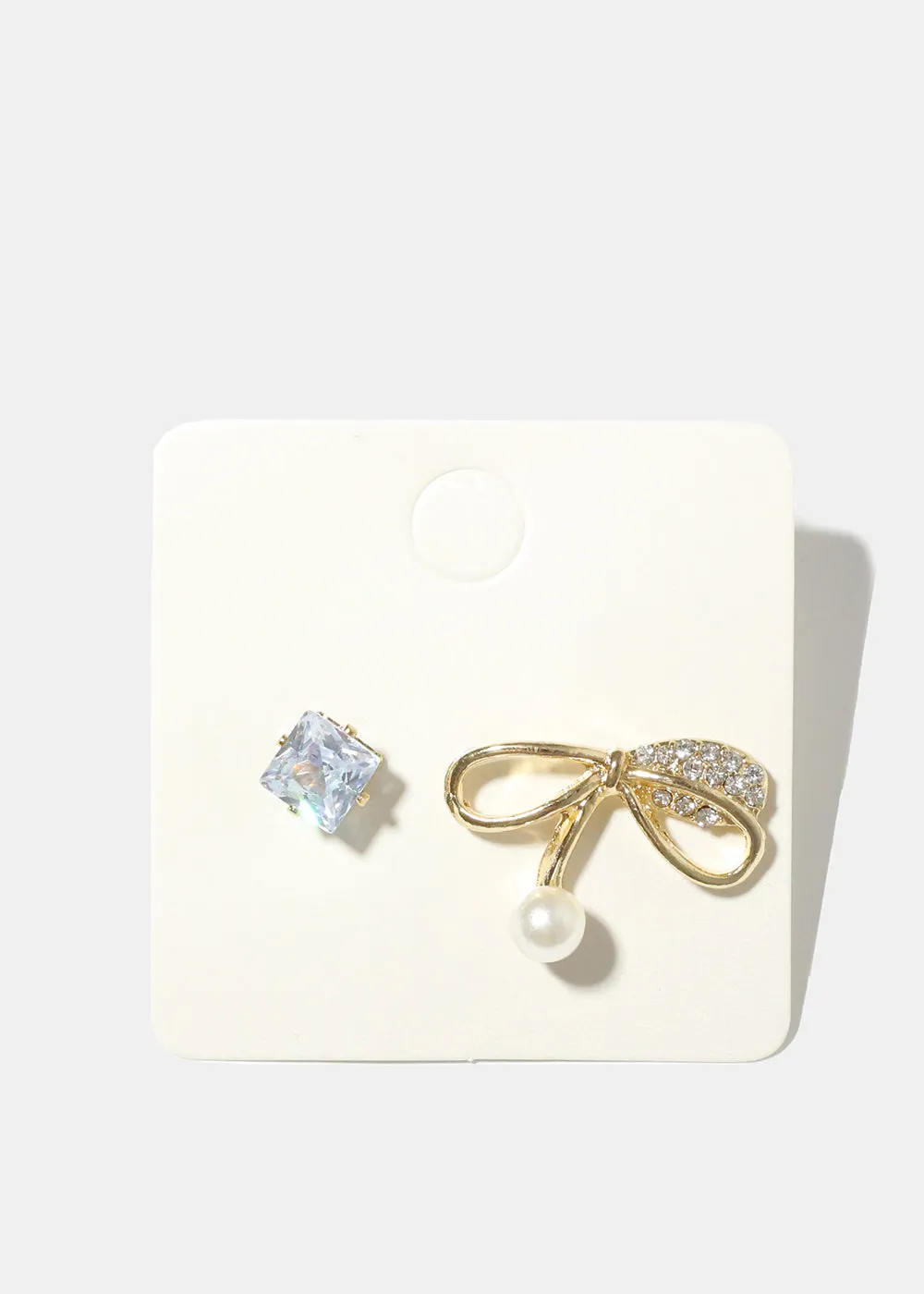 Rhinestone and Bow with Pearl Earrings