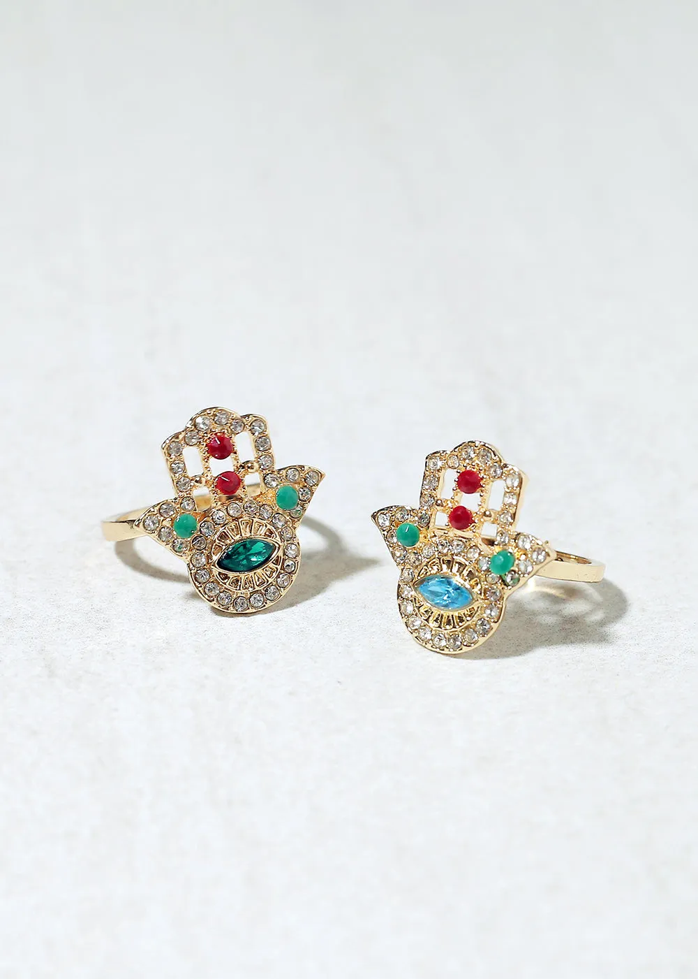 Rhinestone Hamsa Hand Ring