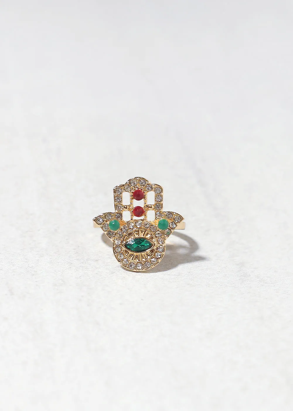 Rhinestone Hamsa Hand Ring