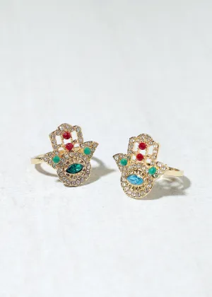 Rhinestone Hamsa Hand Ring
