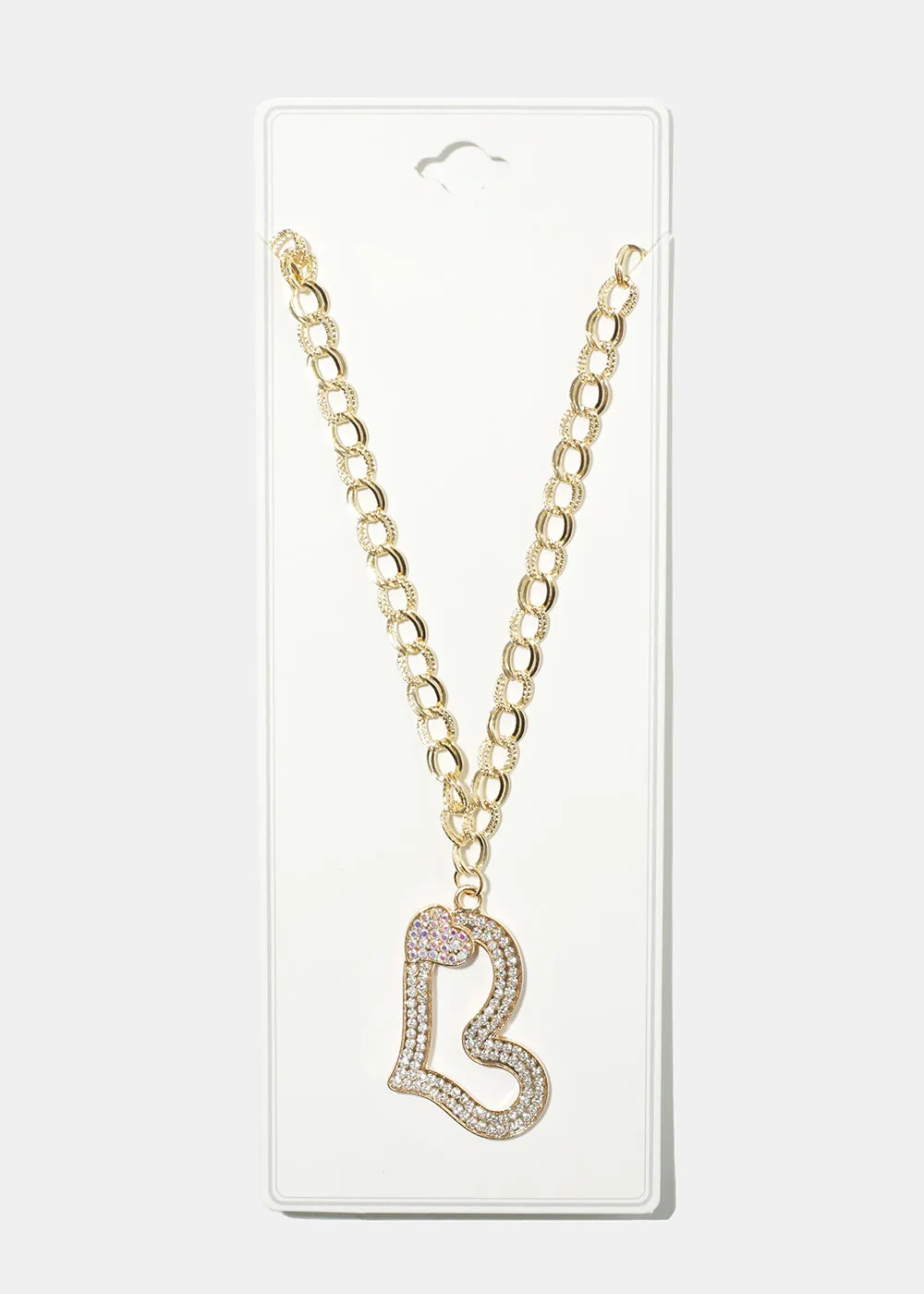 Rhinestone Heart Charm Necklace