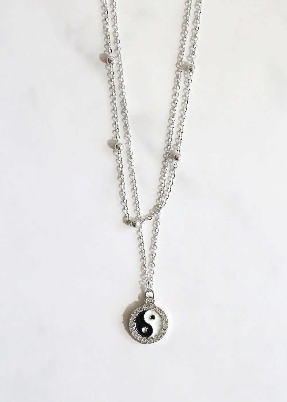 Rhinestone Yin & Yang Charm Necklace