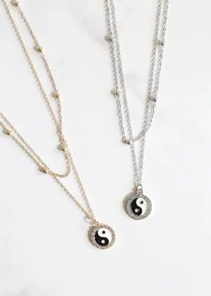 Rhinestone Yin & Yang Charm Necklace
