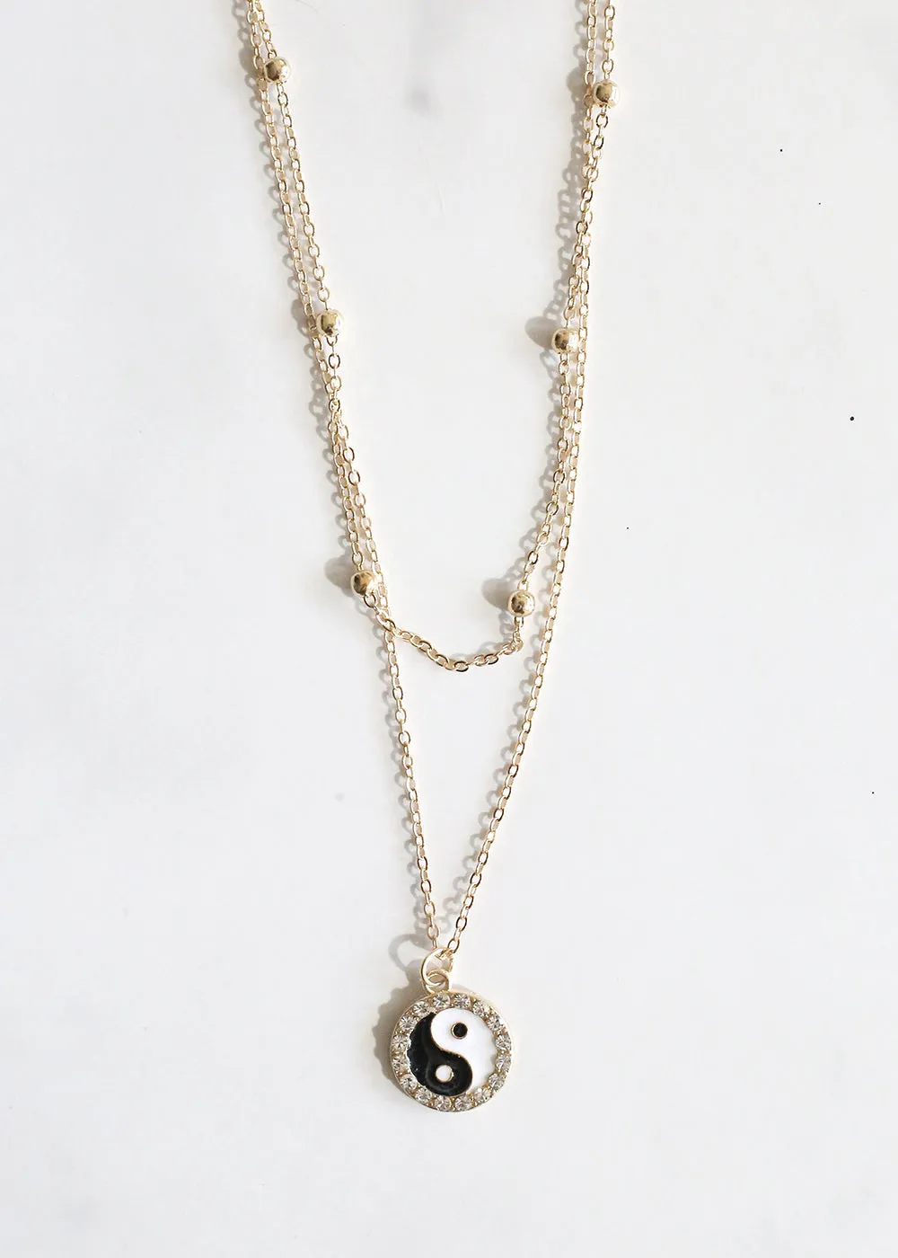 Rhinestone Yin & Yang Charm Necklace