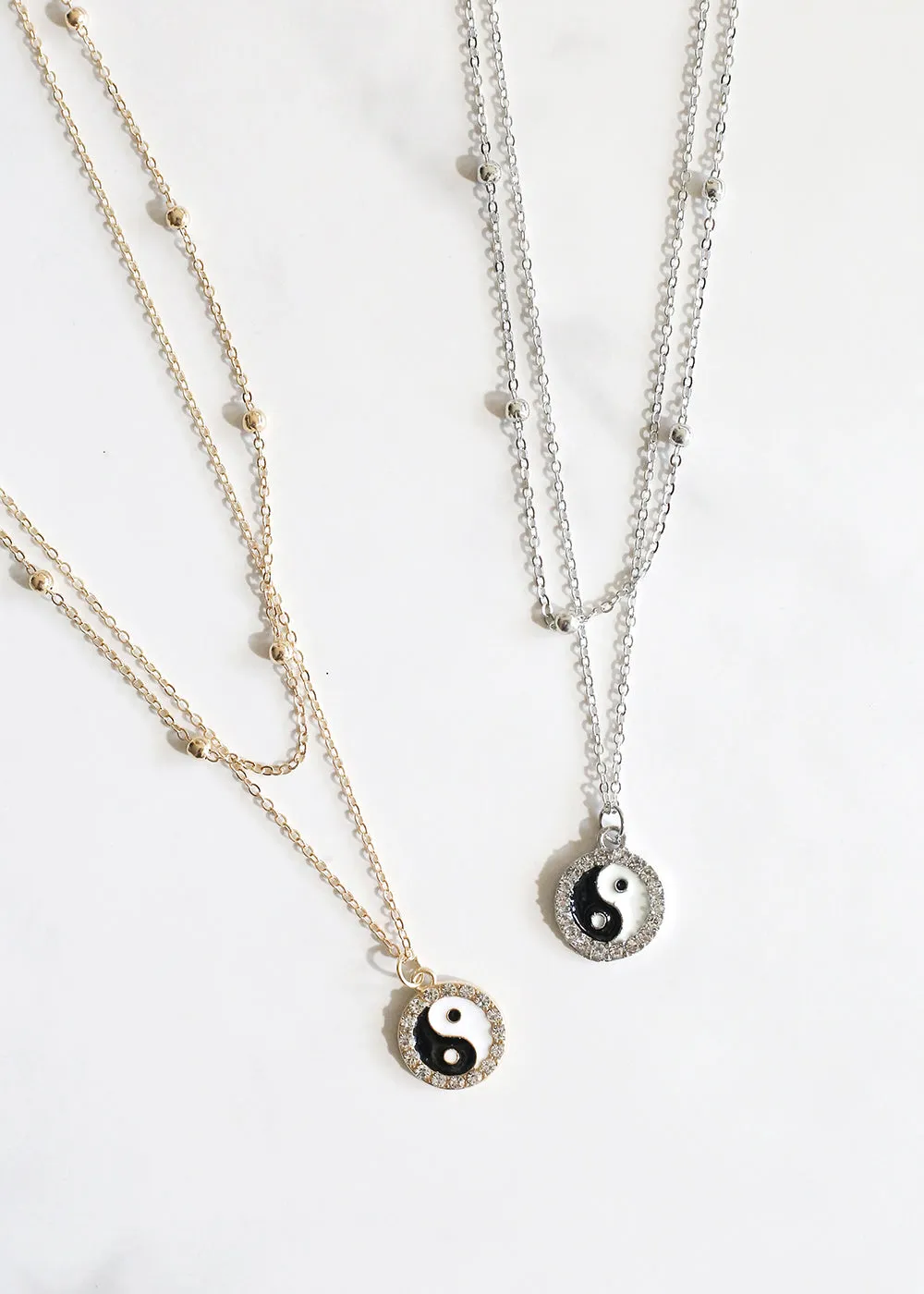 Rhinestone Yin & Yang Charm Necklace