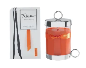 Rigaud Paris, Vesuve, Bougie D'ambiance Parfumee, Large Candle, Modele Complet - with Metal Silver Snuffer and Metal Silver Base, Orange, 90 Hours Burn Life