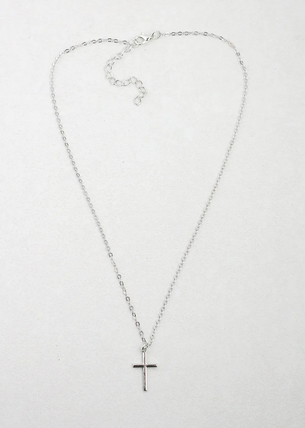 Silver Cross Necklace & Earrings Set