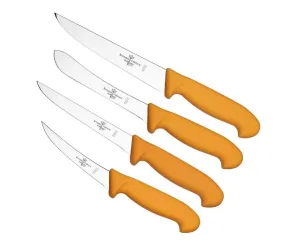 Sword & Crown Professional (Made in Germany) Butcher Knife Set of 7" Butcher Knife, 6" Boning Knife, 6" Skinning Knife and 5" Flexible Boning Knife