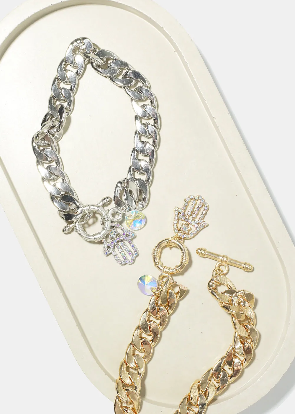Thick Chain with Hamsa Hand Bracelet