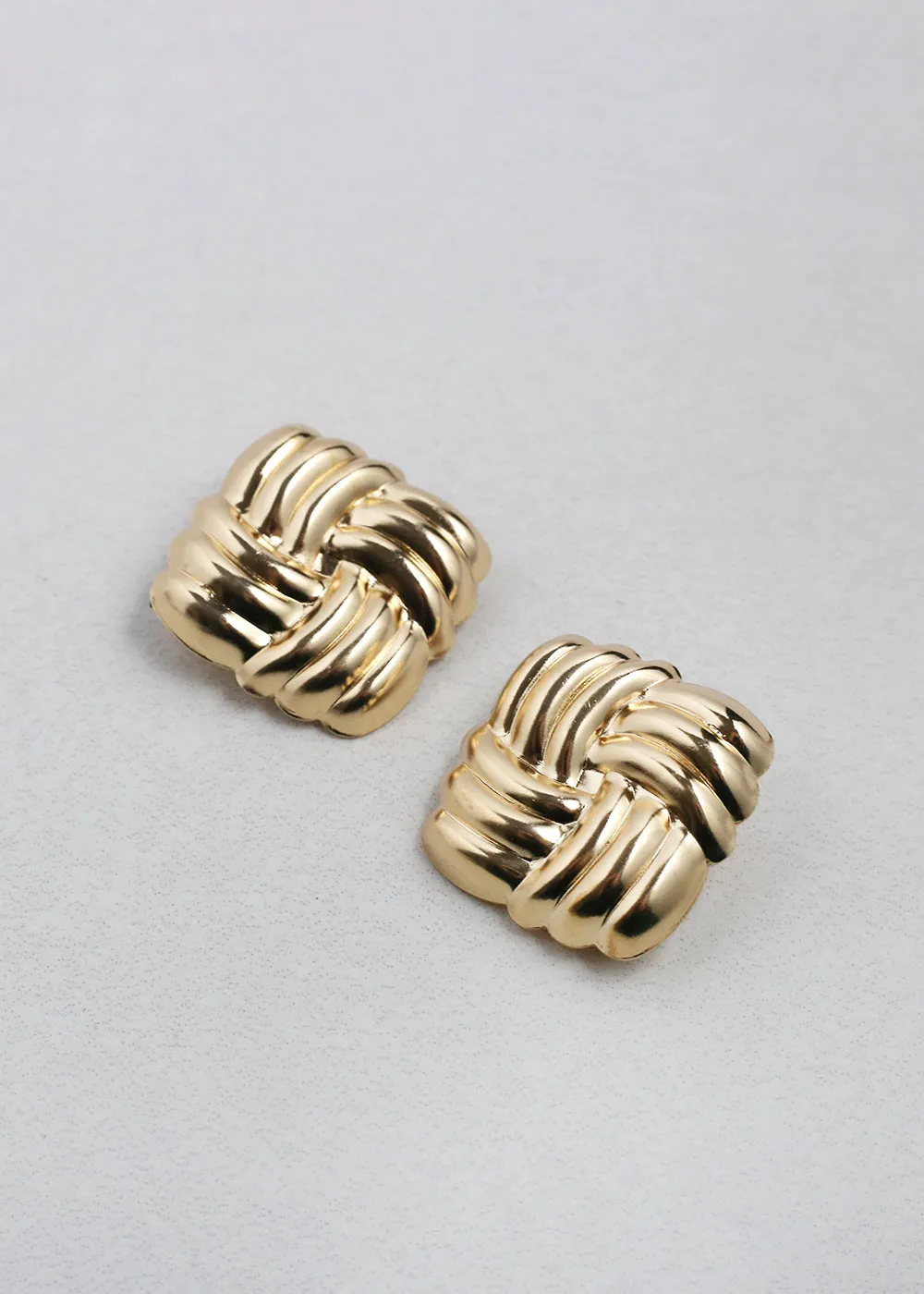 Vintage-Inspired Woven Square Button Earrings
