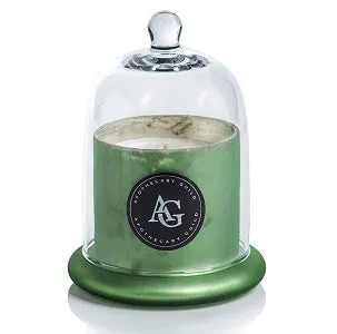 Zodax Apothecary Guild Scented Frosted Candle Jar w/ Glass Dome Black Fig Vetiver Green